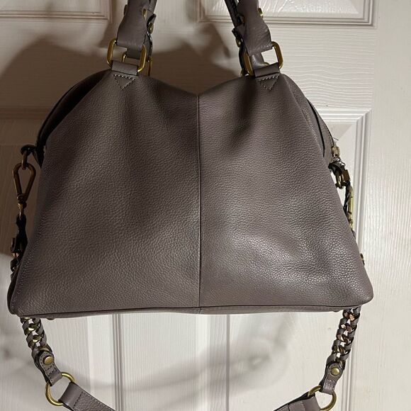 Elliott Lucca leather gray Satchel/shoulder bag with antique gold tone hardwares - Picture 8 of 15